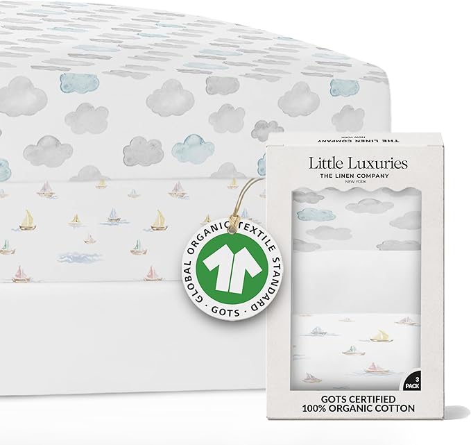 100% Organic Cotton Mini Crib Sheets (3-Pack) - GOTS Certified - Breathable Pack n Play Sheets Fitted - Double-Elastic for Secure Fit, Extra Protection for Your Baby - Gender-Neutral Prints (27"x39")