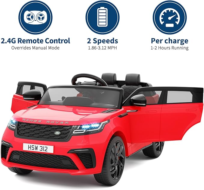 Kids Ride On Car with Remote, Licensed Land Rover Kids Electric Car, Ride On Toys for Children 4-8 with Mp3 Player, Rocking, Pull Rod (Red)