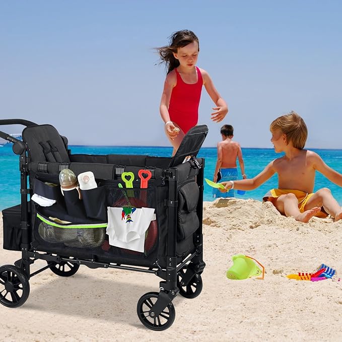 Stroller Wagon Cargo Net,Double-Layer Side Pockets Attachment for WONDERFOLD,Foldable Mesh Sorting Organizer Bag with Extra Storage Space