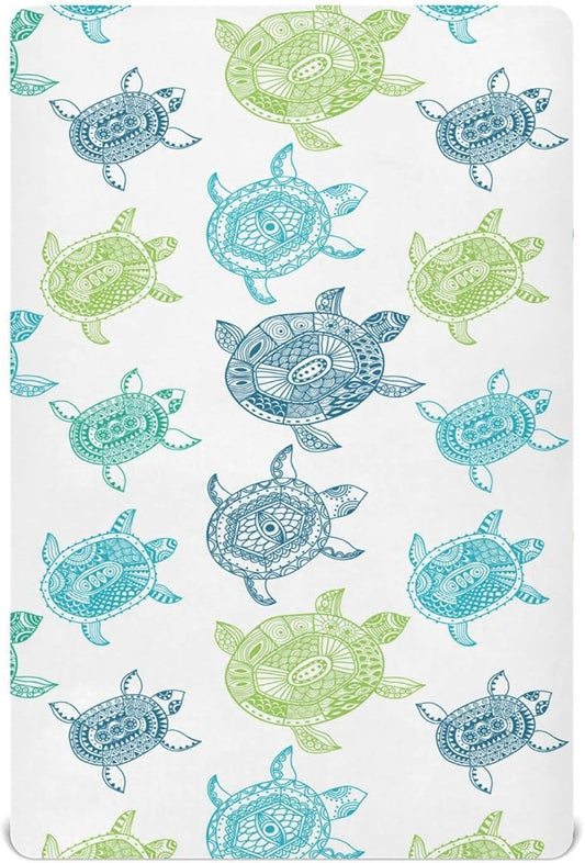 Sea Turtles Crib Sheets Breathable Soft Fitted Baby Crib Sheets Mattress Cover for Girl Boys, 52" x 28" x 9"