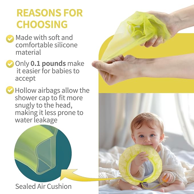 kair Baby Kids Shower Cap Soft Adjustable Silicone Toddler Bath Visor Children Hair Washing Hat Keep Kids Shield Water Out of Eyes & Ears (Yellow, Head Size 12.5"-19" Less Than 24 Months)