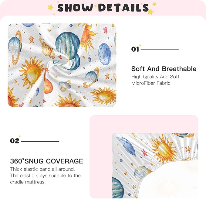 Baby Crib Sheets Fitted Crib Sheet Standard Crib and Toddler Mattress for Boys Girls 39 * 27in Pink Starfish Shell Pattern (Planet Watercolor Pattern, Small)