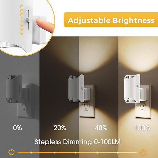 L LOHAS LED Modern Night Lights, 2 Pack, Soft White 3000K, Dimmable, Dusk to Dawn Sensor, Plug in Night Light for Bedroom, Bathroom, Hallway, Stairway
