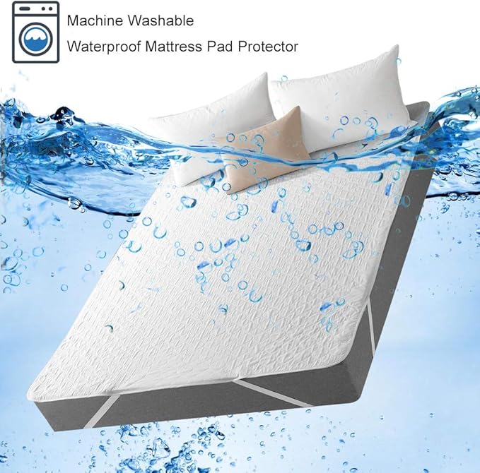 Queen Mattress Protector Cover Waterproof Quilted Fitted Soft Cotton Mattress Cover Pad Washable Mattress Bed Protector with Elastic Band (Queen Size)