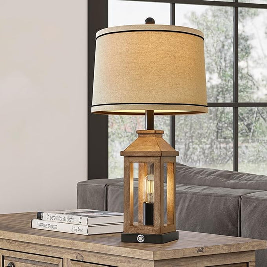 G-SAFAVA 23.75" Farmhouse Table Lamps USB A+C Charging Ports 3-Way Dimmable Touch Control Lamp Nightlight Vintage Modern Lamp for Living Room Bedroom with 2 Light Sources