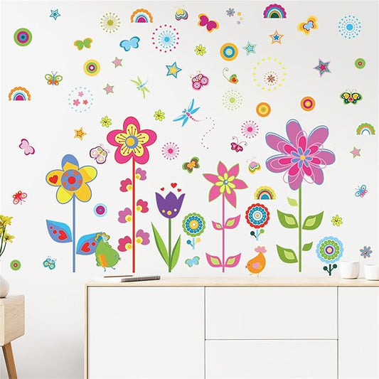 ROFARSO Colorful Cute Cartoon Wall Sticker for Kid Removable Peel and Stick Wall Decal DIY Decoration for Nursery Baby Girls Bedroom Playroom Living Room (Flowers)