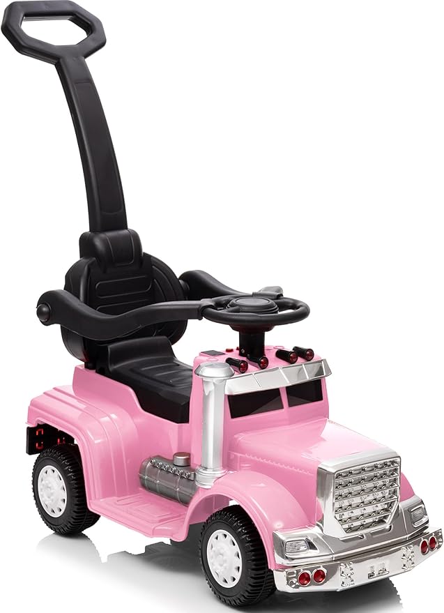 3-in-1 Ride on Push Car for Toddler with Handle, Toddler Ride on Toy for Boys, Stroller Sliding Walking Car w/Music, Horn and Lights - Light Pink