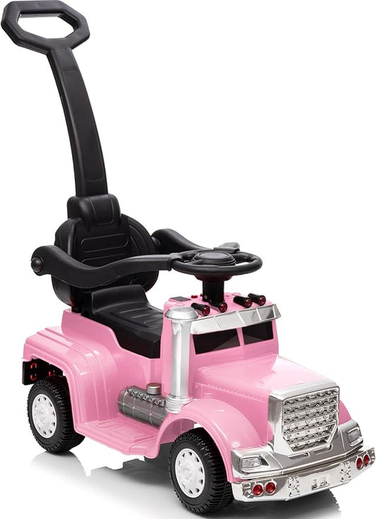 3-in-1 Ride on Push Car for Toddler with Handle, Toddler Ride on Toy for Boys, Stroller Sliding Walking Car w/Music, Horn and Lights - Light Pink