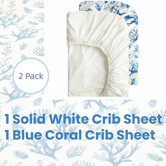 SDIII 2 Pack Ocean Crib Sheets for Boys Girls 52×28 Stretchy Microfiber Jersey Knit Coral Fitted Crib Sheet for Standard Crib and Toddler Mattress