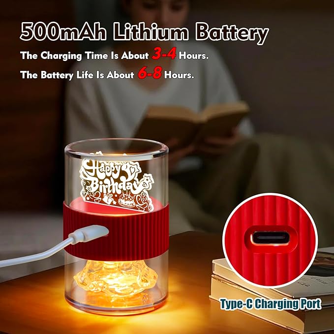 PARYRAY Happy Birthday Light for Table 3D Rose Flip LED Night Lights Color Changing Dimmable USB-C Input Rechargeable Touch Control Birthday Gift Lamps for Women Wife Mom Daughter