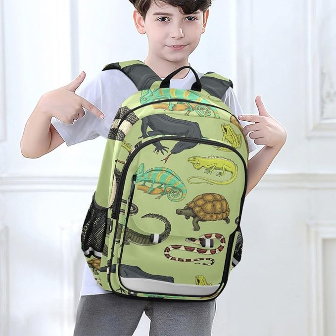 Jucciaco Reptiles and Amphibians School Backpack Laptop Travel Daypack for Kids Girls Boys, Personalized Computer Notebooks Bookbag with Adjustable Padded Straps
