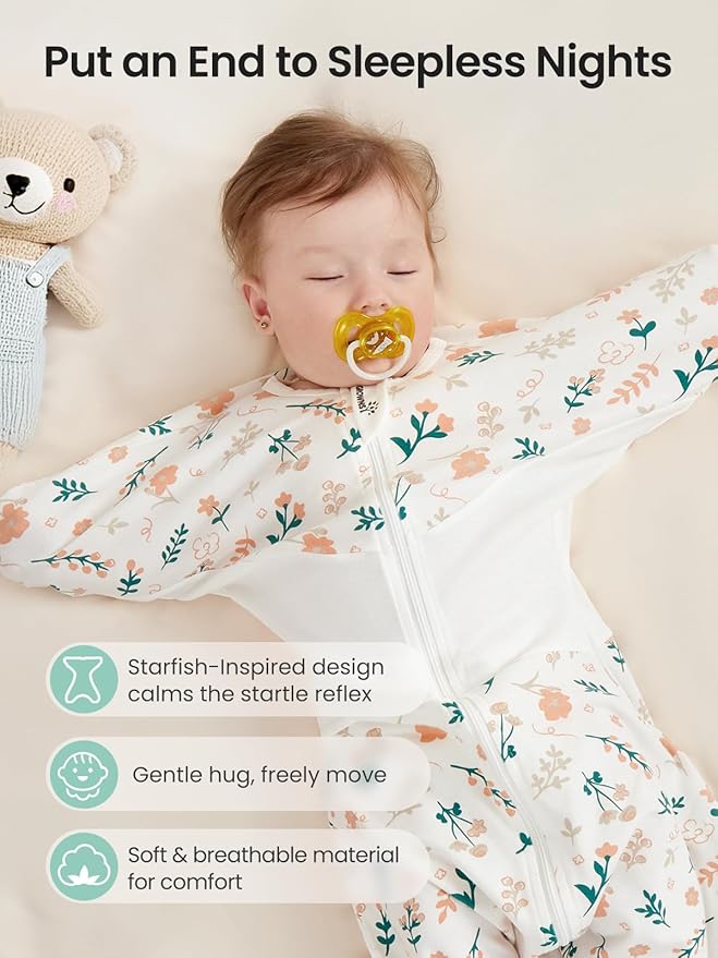 GROWNSY Transitional Swaddle Sleep Sack 3-6 Months,Cotton Starfish Design Baby Swaddle Sack, Dual-Zipper for Easy Diaper Changes, Proper Hip Development & Openable Foot Button, 12-20lbs, Spring Garden