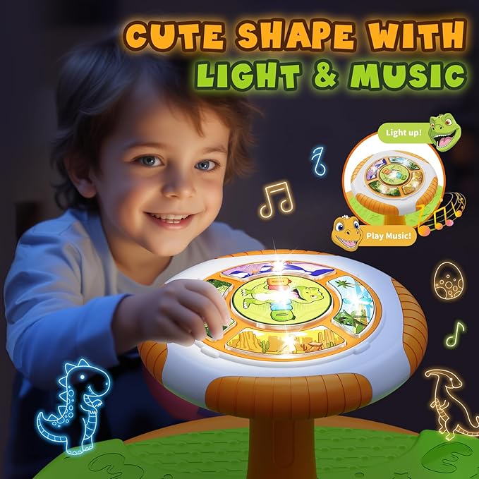 Dinosaur Sit and Spin Toys for Toddlers 1-3 Boys, 360° Toddler Spinning Seat with LED Lights and Music, Sensory Toys Birthday for Kids 3-5