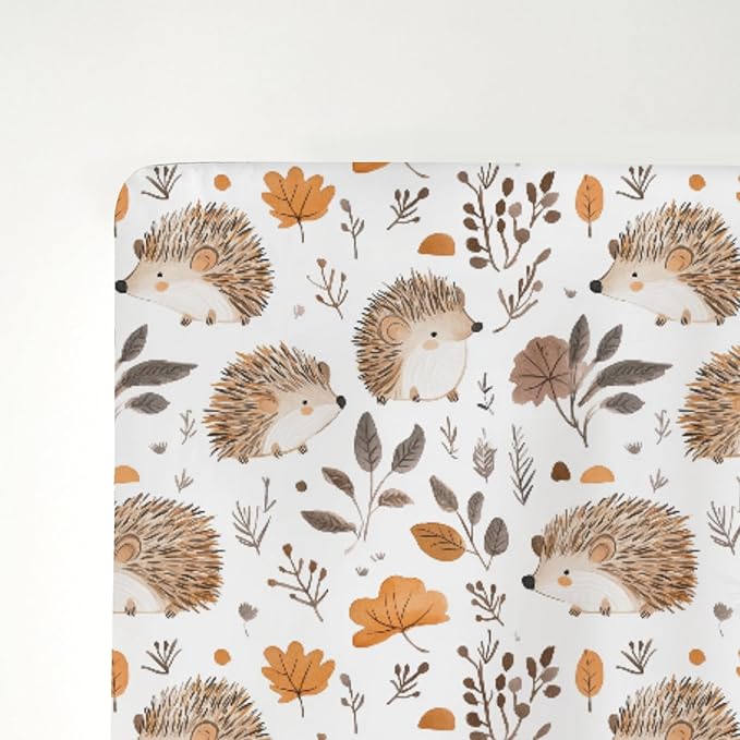 Watercolor Hedgehog Leaves Baby Crib Sheets for Boy Girl 52x28Inch Cute Hedgehogs Soft Stretchy Fitted Crib Mattress Cover Animals Baby Sheet for Standard Crib and Toddler Mattresses
