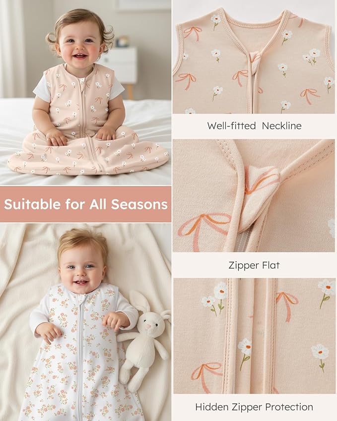 Yoofoss Baby Sleep Sack 18-24 Months Wearable Blanket for Babies 100% Organic Cotton 2-Way Zipper TOG 0.5 Toddler Sleeping Sack 3 Pack, Comfy Lightweight Sleep Sacks