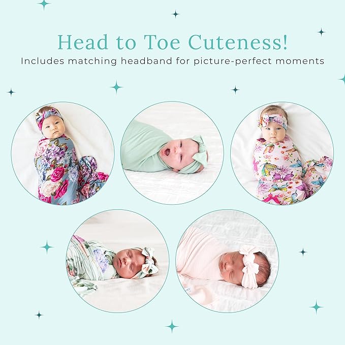 Posh Peanut Soft Baby Swaddle & Headband Set – Viscose from Bamboo Newborn Wrap Receiving Blanket, Nursing or Stroller Cover (Pixie)