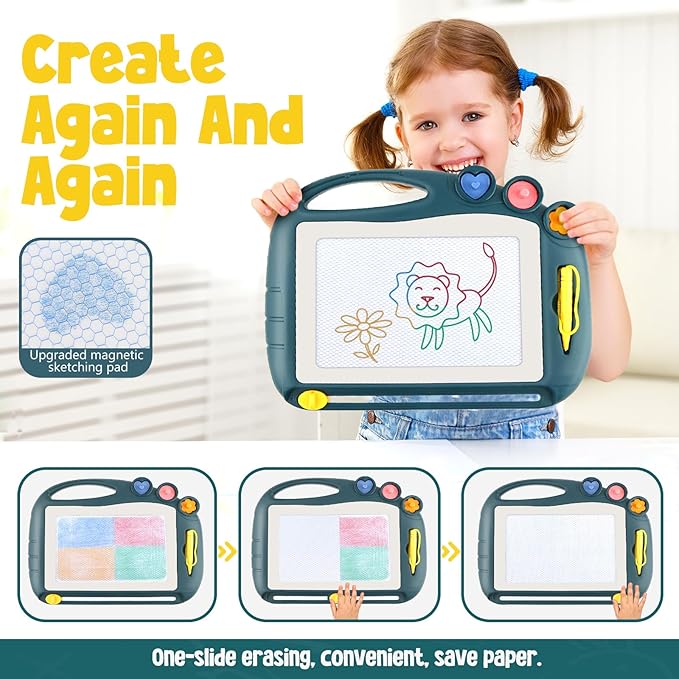 Daisiki Magnetic Drawing Board, Toddler Toys for Age 1 2 3 Boys Girls, Sketch Pad, Birthday Easter Christmas Halloween Kids Toy Gifts for Boys and Girls