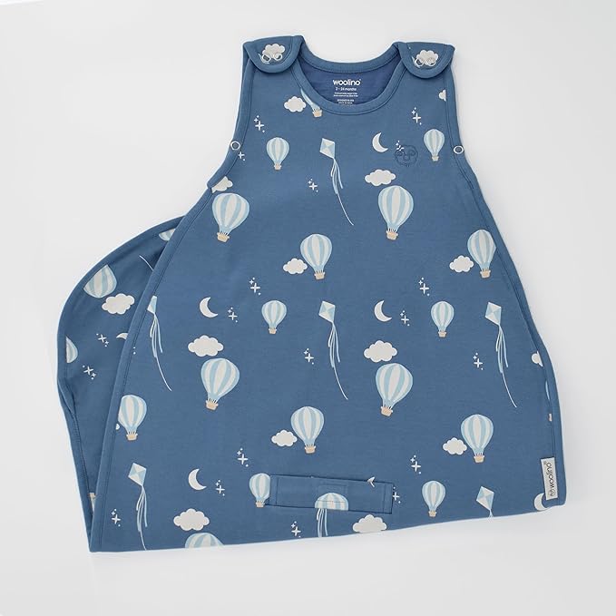 Woolino Toddler Sleeping Bag, 4 Season, Merino Wool and Organic Cotton, Baby Sleep Bag or Sack, 2-4 Years, Hot Air Balloon