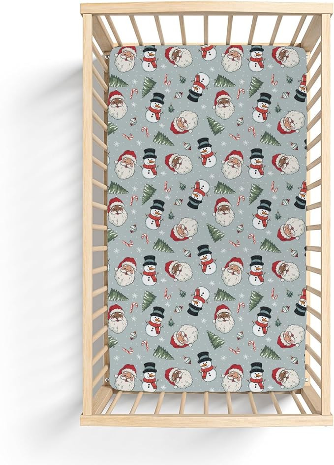 Vintage Christmas Baby Crib Sheets for Boy Girl 28"x52" Xmas Santa Snowman Tree Soft Stretchy Fitted Crib Mattress Cover Winter Holiday Baby Sheet for Standard Crib and Toddler Mattress