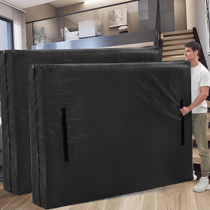 Mattress Bags for Moving, BETU Mattress Protector Waterproof Mattress Cover Full XL Size Storage Bags with 8 Heavy-Duty Handles and Zipper for Bed Extra Thick Large(2 Pack, 82"x57"x15" Black)