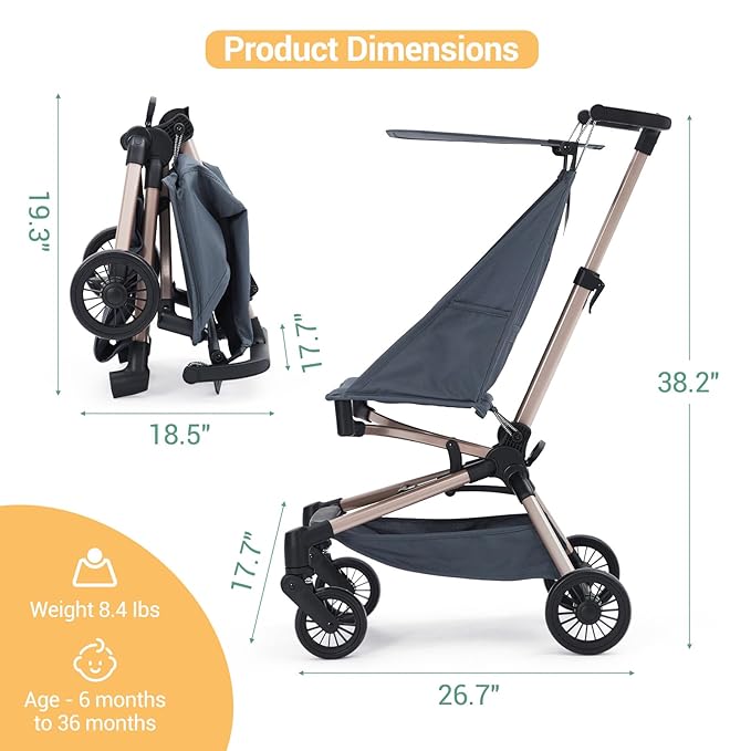 Convenience Travel Stroller,Lightweight Compact Stroller Airplane-Friendly One-Handed Folding,Design Perfect for Toddlers,Large Storage Basket & Breathable Canopy，Blue