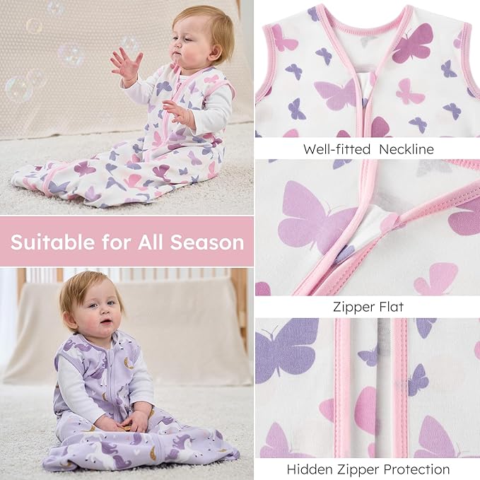 Yoofoss Baby Sleep Sack 18-24 Months Wearable Blanket for Babies 100% Organic Cotton 2-Way Zipper TOG 0.5 Toddler Sleeping Sack 3 Pack, Comfy Lightweight Sleep Sacks