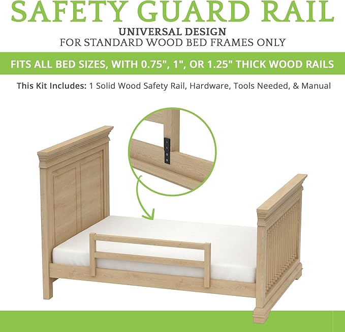 CC KITS Safety Guard Rail for Baby, Kids, and Children - Solid Wood Safety Bed Rail for Toddlers - Easy Installation - Premium Protection for Bunk, Twin, Full, Queen and King Size Beds - (Unfinished)
