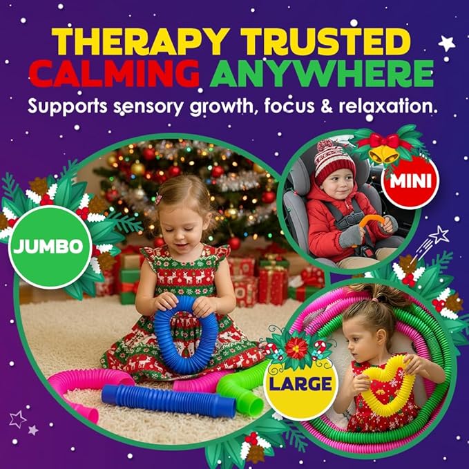 Nutty Toys Jumbo Pop Tubes - XL Sensory Toys for Kids 5+ - Endless Creativity & Fun |8 Pack| - Connect & Pop! Top ADHD Autism Fidget 2025, Best Boy & Girl Christmas Stocking Stuffers Gift Idea