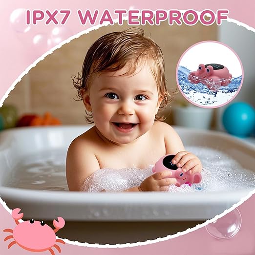 Crab Baby Bath Thermometer Newborn, Safety Baby Water Thermometer & Room Temperature Alert with 3-Color LED, Floating Digtal Bathtub Temperature Toy Gift for Infant, Toddler