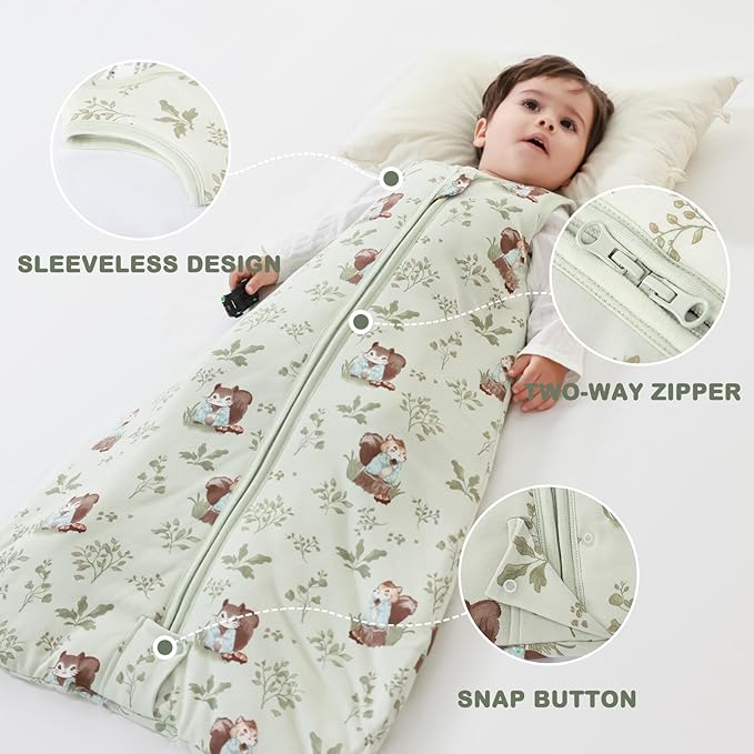 Mosebears Sleep Sack Baby Winter Wearable Blanket with 2-Way Zipper,2.5 TOG Cotton Sleep Sack Unisex(Green Animal,18-24 Months)