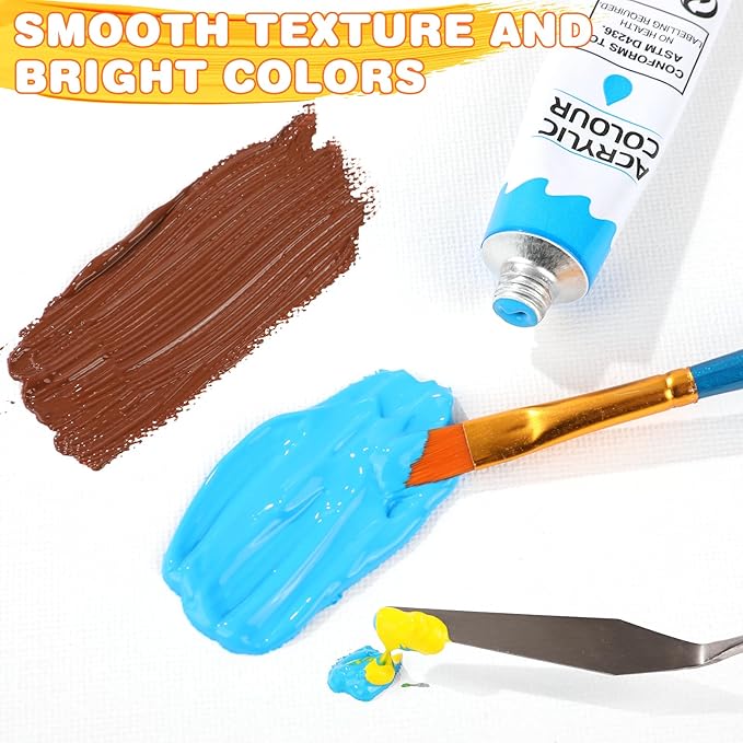 ESRICH Acrylic Paint Set 12 Colors (2 Pack) With 20 Paint Brushes, 24 Acrylic Paints for Adults, Beginner, Professional Artists, Non-Toxic Craft Paint kit for Paper, Canvas, Rock,Wood, Ceramic