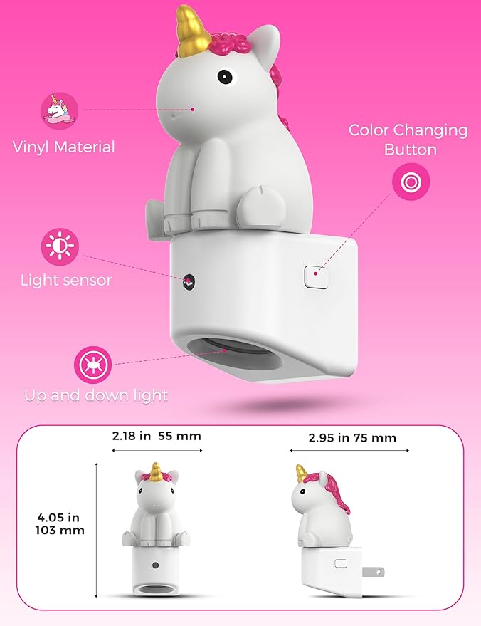 L LOHAS LED Plug-in Night Light for Kids, Cute Color Changing LED Night Light with Dusk to Dawn Sensor, Christmas, Birthday Gift Nightlight for Girls & Kids, Room Decor