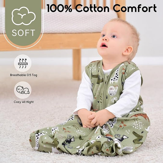 Yoofoss Baby Sleep Sack 6-12 Months 0.5 Tog Wearable Blanket for Baby, 3 Pack 100% Organic Cotton Infant Toddler Sleeping Sack 2-Way Zipper Lightweight Sleep Sack