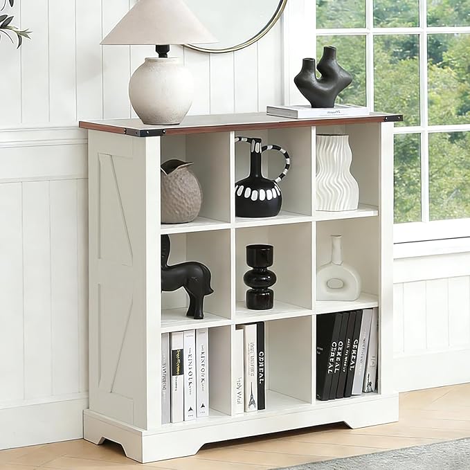 Puntogen 9 Cube Storage Organizer, Wood Cube Bookshelf with LED Lights, Horizontal Storage Cubes, Kids Bookshelf, Display Cabinet Cubby Shelf for Living Room Home Office Bedroom，White
