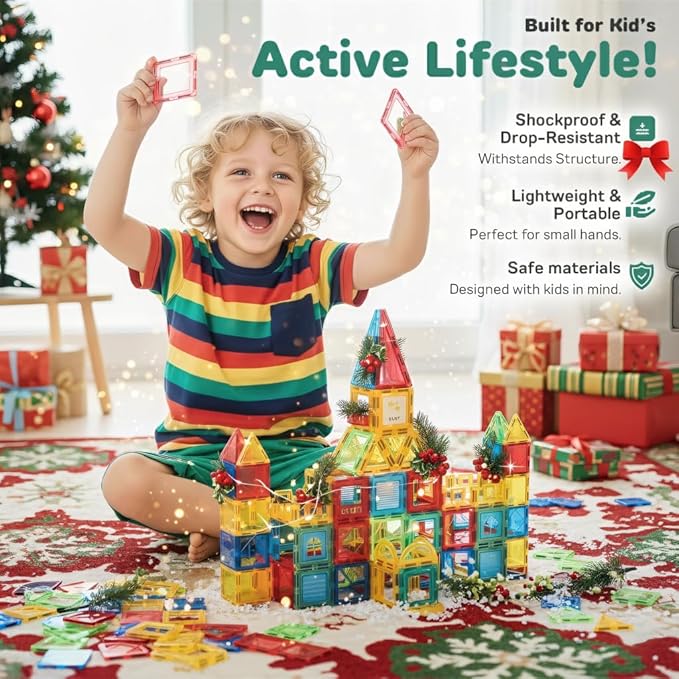 103 Piece Tiles Building Set for Kids Ages 3–8, Stem Educational Montessori Toy for Boys and Girls, Sensory Christmas Gift ImagiNation