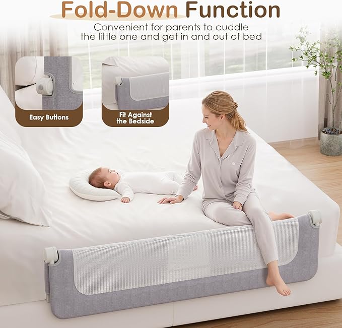 Bed Rail for Toddlers, 59 Inch Swing Down Toddler Bed Rails with Wider U-Shape Base, Breathable Baby Bed Rail Guard for King, Queen, Full, Twin Bed Rail for Baby