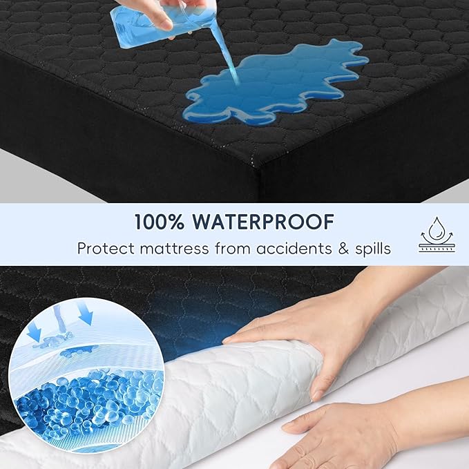 david's kids 2 Pack 38''x25'' Waterproof Mini Crib Mattress Protector, Fitted Pack N Play, Playard and Mini Crib Mattresses, Ultra Soft Breathable Pad Cover for Boys Girls Neutral, Black