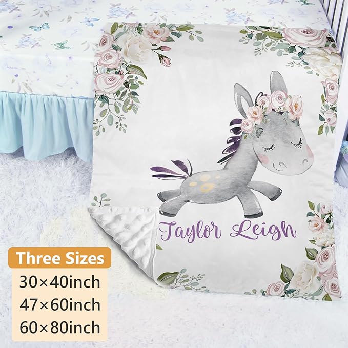 Personalized Crib Bedding Set - 4 Piece Custom Gift Donkey Crib Bed Set with Name, Soft Double Layer Blanket Set for Infant Baby Girl, Nursery Bedding Set for Toddler Boys