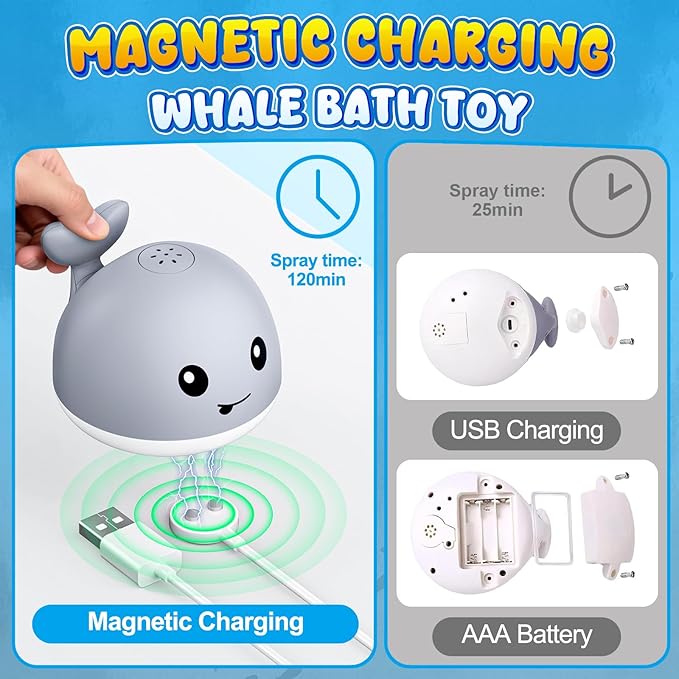 Original Magnetic Charging Whale Bath Toy, Light Up Baby Bath Toys for Kids Ages 1-3, Infant Baby Toy Bathtub Water Toy Sprinkler 1 2 3 Year Boys Girls Gifts Christmas Stocking Stuffers 6-12-18 Months