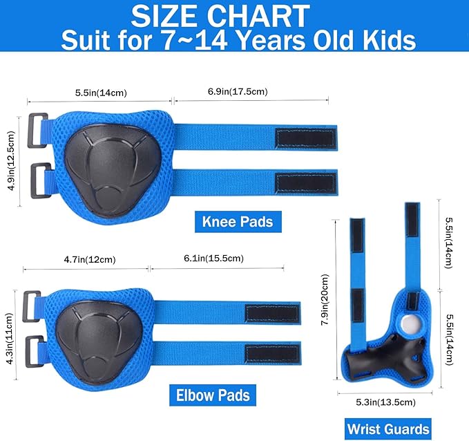 Kids/Youth Knee Pads Elbow Pads for 3-14Years Boys Girls 6 in 1 Kids Protective Gear Set Adjustable for Skating Cycling Bike Rollerblading Scooter Roller Skates