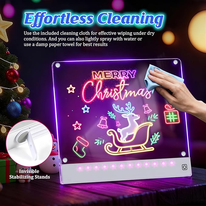2 Pack Rechargeable LED Drawing Board for Kids with Tracing Pages, Lumi Board Magnetic Light Up Acrylic Dry Erase Board, LED Note Board, Valentines Day Gifts Toy for Kids/Girls