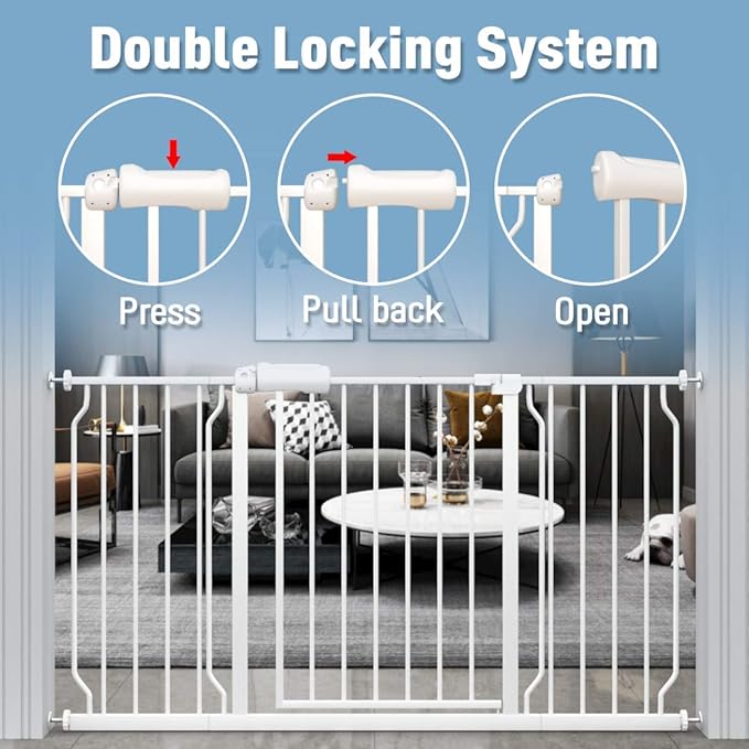 ALLAIBB Extra Wide Pressure Mount Baby Gate Auto Close White Metal Child Dog Pet Safety Gates with Walk Through for Stairs,Doorways,Kitchen and Living Room(48.03-52.76"/122-134cm)