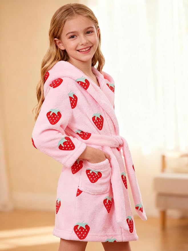 SANGTREE Boys Girls Robe Fleece Hooded Soft Toddler Bathrobe Cute Boys Bathrobe Fuzzy Plush Robes for Kids, 2-12 Years