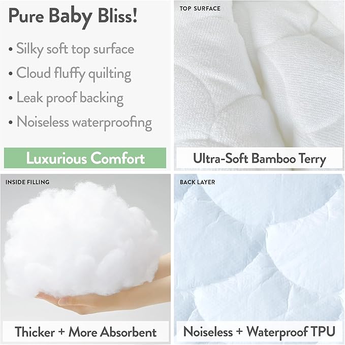 Joey + Joan Waterproof Bassinet Mattress Pad Cover Compatible with UPPABABY Stroller Bassinet – 2 Pack Quilted Mattress Protector Made from Ultra Soft Bamboo Viscose Terry – 14" x 30"
