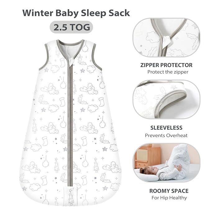 Mosebears Sleep Sack Baby Winter Wearable Blanket with 2-Way Zipper,2.5 TOG Cotton Sleep Sack Unisex (White Cloud, 0-6 Months)