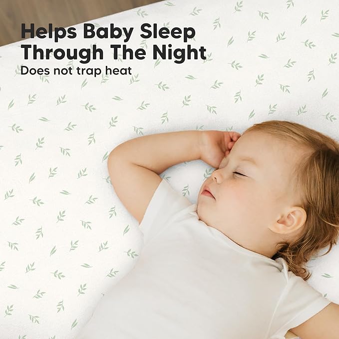 2-Pack Mini Crib Sheets Fitted - 38x26 Pack N Play Sheets for Pack and Play Mattress, Organic Cotton, Soft & Breathable Playard Bedding, Neutral Mini Toddler Bed Cover for Boys, Girls (Herb)