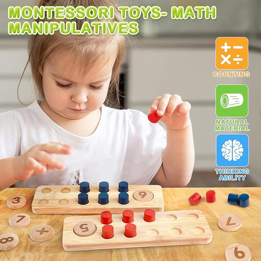 DINORUN Montessori Toys for 3 4 5 Year Old Boy Girl Birthday Gifts - Wooden Counting Peg Board for Kids 3-5, Math and Numbers Manipulatives Materials for Preschool Learning Activities