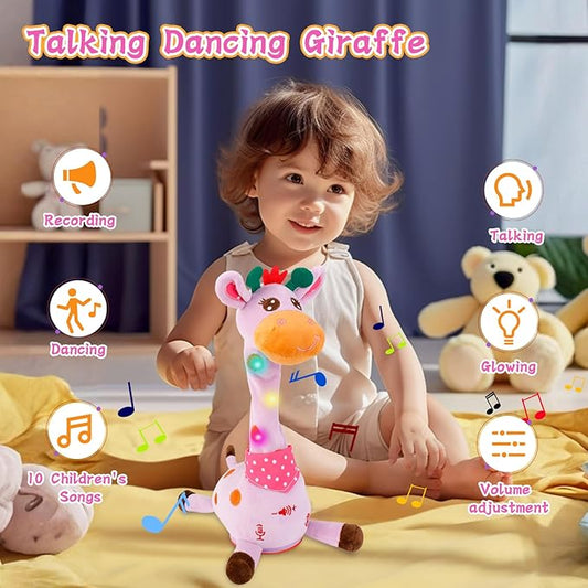 Dancing Talking Giraffe Toy, Stuffed Animal Baby Toy Repeating What You Say, Glowing Musical Electronic Giraffe Gifts for Toddlers 1-3 Years Old (Purple Giraffe)