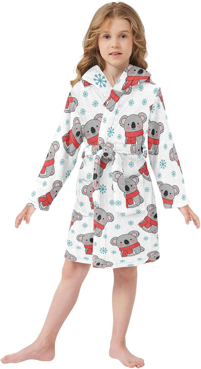 Toddler Baby Hooded Bathrobe for Boys Girls Soft Plush Bath Towel Robe with 2 Pockets for 2-12 Years
