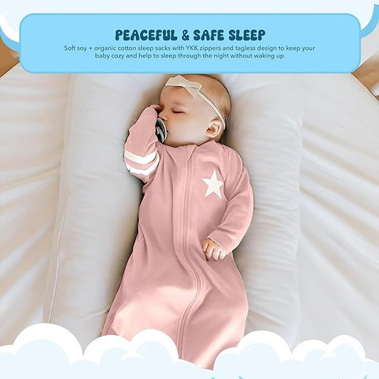 Babysoy Long Sleeve Wearable Blanket Sleep Sack, Infant to Toddler Sleeping Bag, Choose from size 0-24 Months